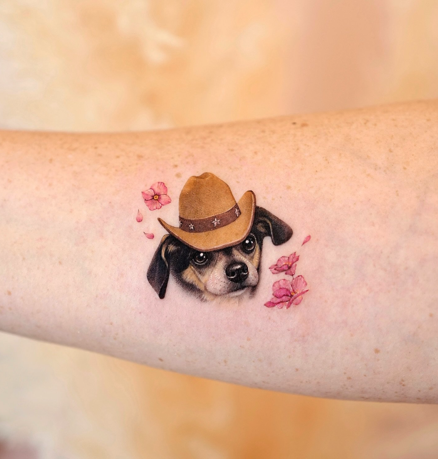 Cowboy Hat Pup with Floral Accents