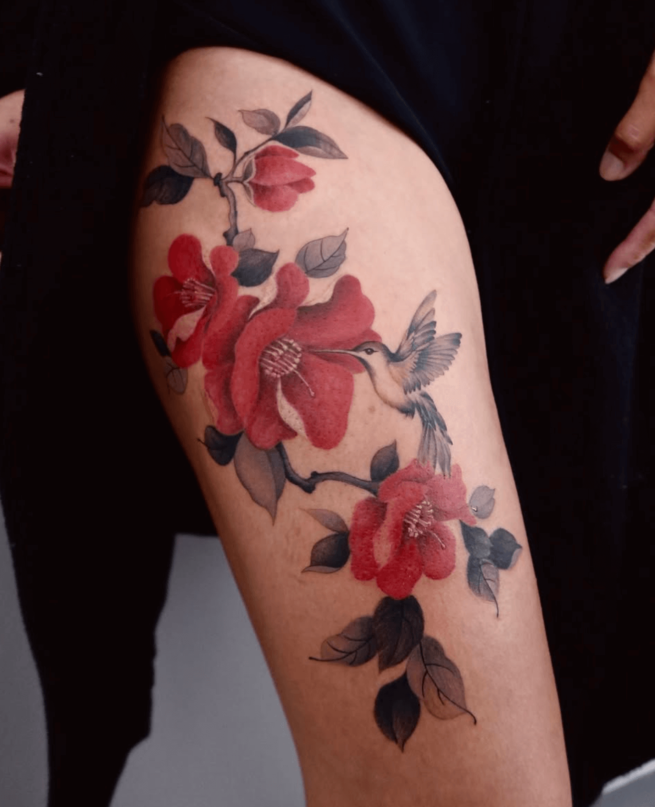 Hummingbird and Red Blossoms