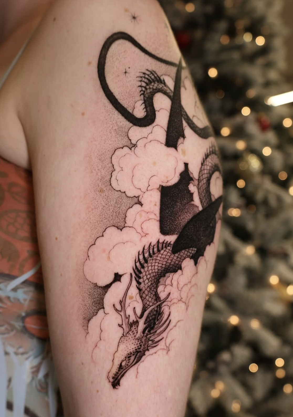 Mythical Dragon Among Clouds