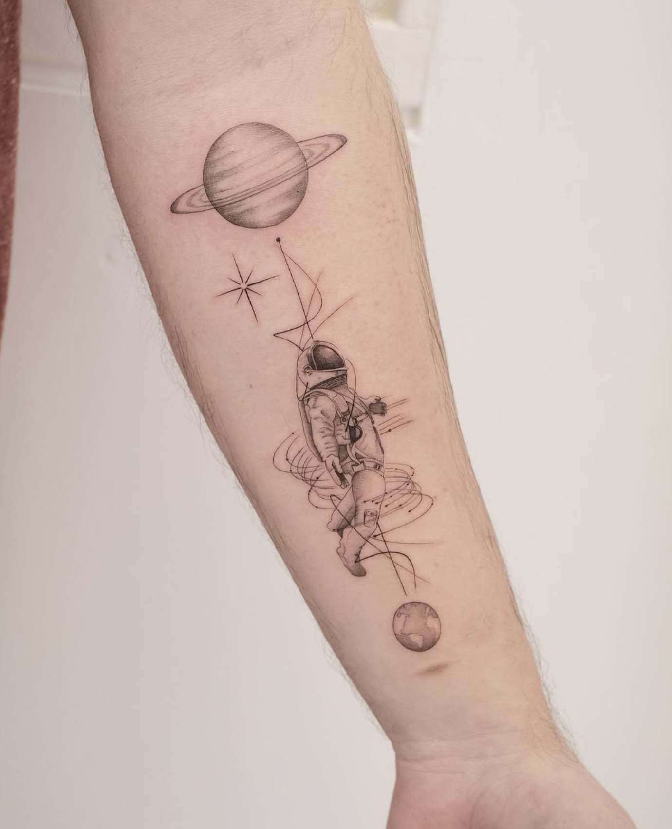 globe linework style tattoo by Niko
