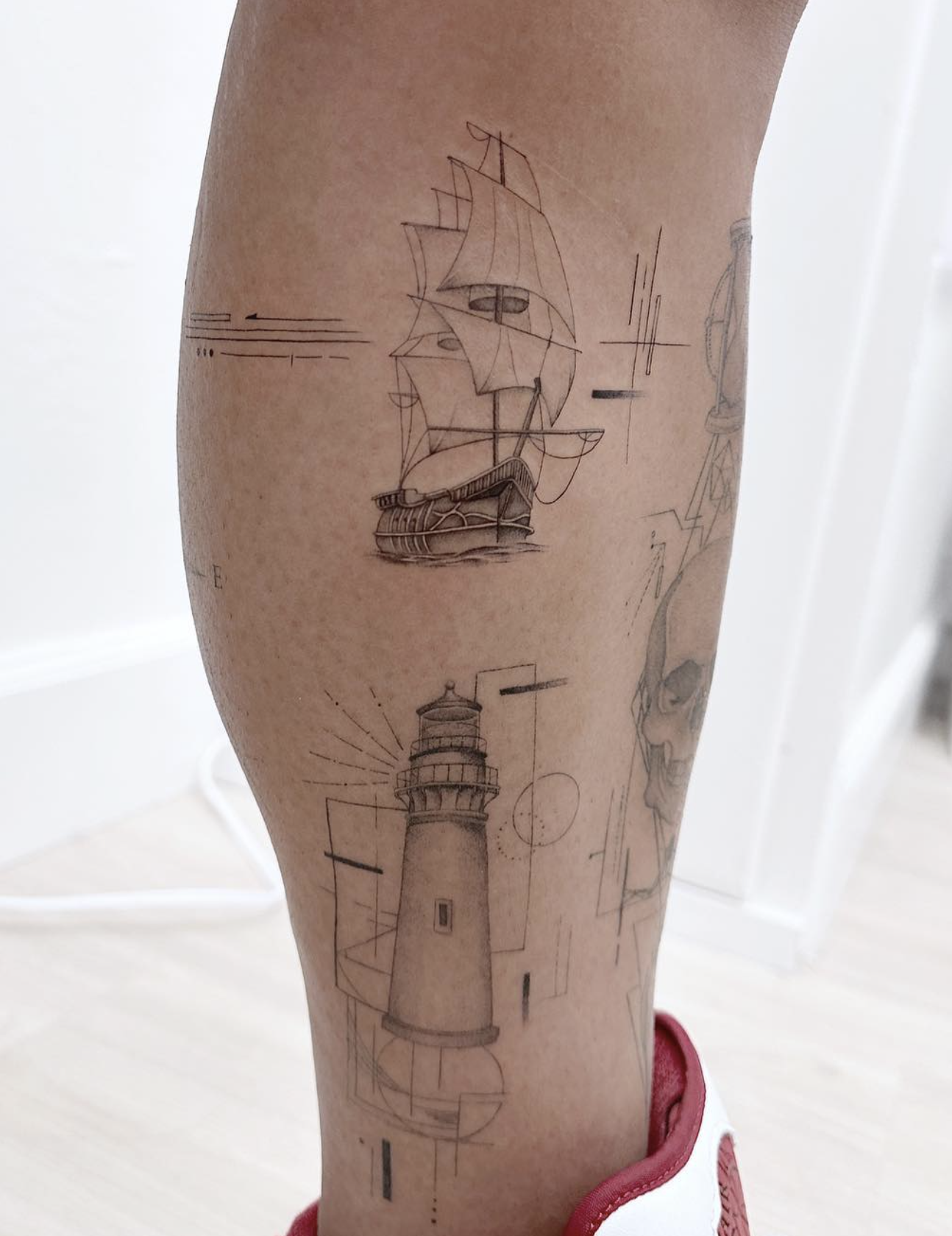 ship linework style tattoo by Niko